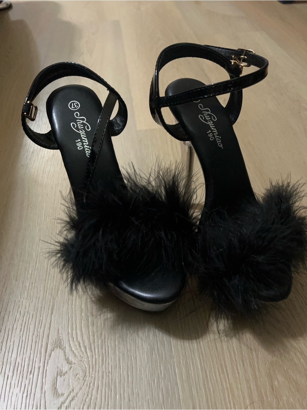 Furry Strap Black Women's Sandals by